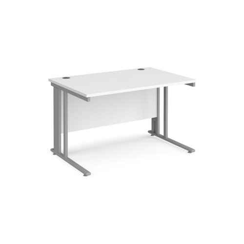Maestro 25 straight desk 1200mm x 800mm - silver cable managed leg frame, white top