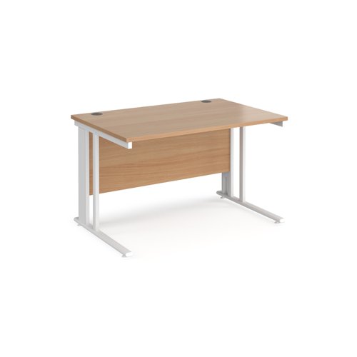 Office Desk 1200mm Rectangular Desk With Cable Managed Leg Beech Tops With White Frames 800mm Depth Maestro 25