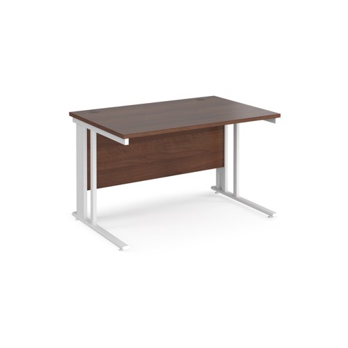 Maestro 25 straight desk 1200mm x 800mm - white cable managed leg frame, walnut top