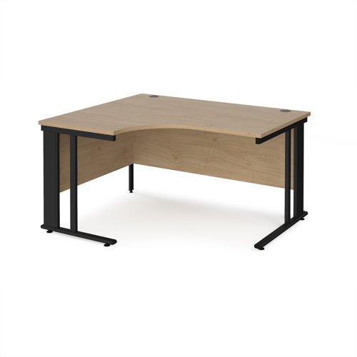 Maestro 25 left hand ergonomic desk 1400mm wide - black cable managed leg frame, kendal oak top