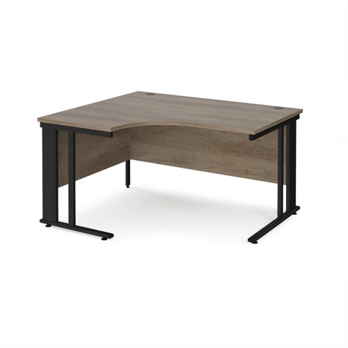 Maestro 25 left hand ergonomic desk 1400mm wide - black cable managed leg frame, nebraska oak top