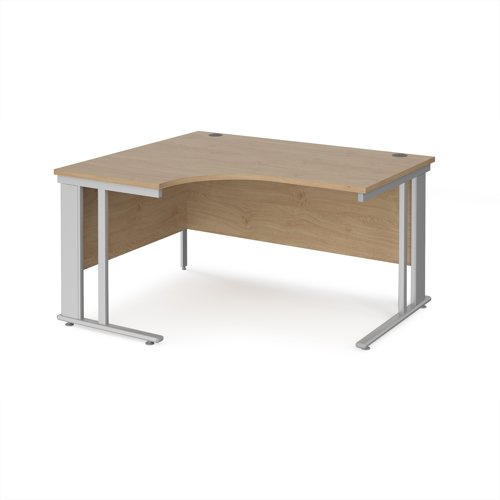 Maestro 25 left hand ergonomic desk 1400mm wide - silver cable managed leg frame, kendal oak top