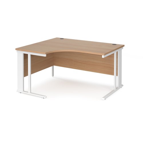 Office Desk Left Hand Corner Desk 1400mm Beech Top With White Frame 1200mm Depth Maestro 25 Mcm14elwhb