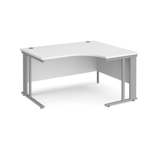 Maestro 25 right hand ergonomic desk 1400mm wide - silver cable managed leg frame, white top