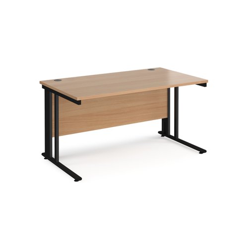 Maestro 25 straight desk 1400mm x 800mm - black cable managed leg frame, beech top