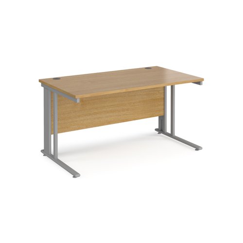 Maestro 25 straight desk 1400mm x 800mm - silver cable managed leg frame, oak top