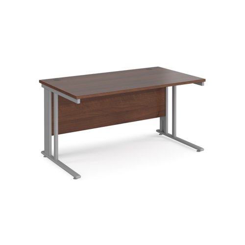 Maestro 25 straight desk 1400mm x 800mm - silver cable managed leg frame, walnut top