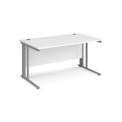 Maestro 25 straight desk 1400mm x 800mm - silver cable managed leg frame, white top