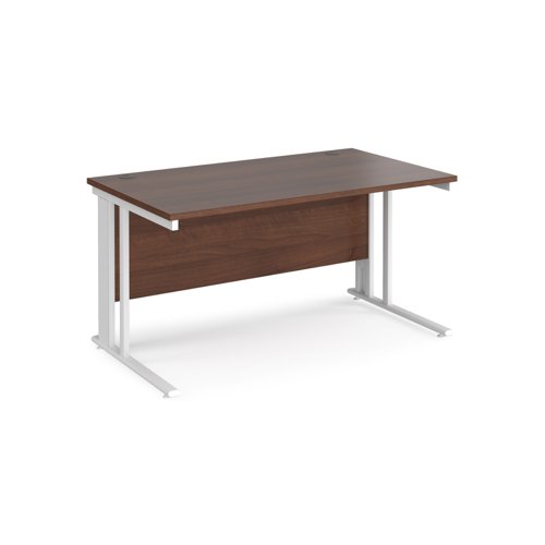 Maestro 25 straight desk 1400mm x 800mm - white cable managed leg frame, walnut top