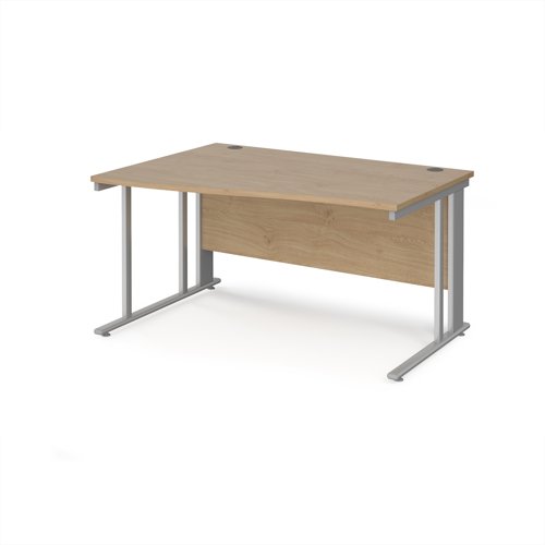 Maestro 25 left hand wave desk 1400mm wide - silver cable managed leg frame, kendal oak top