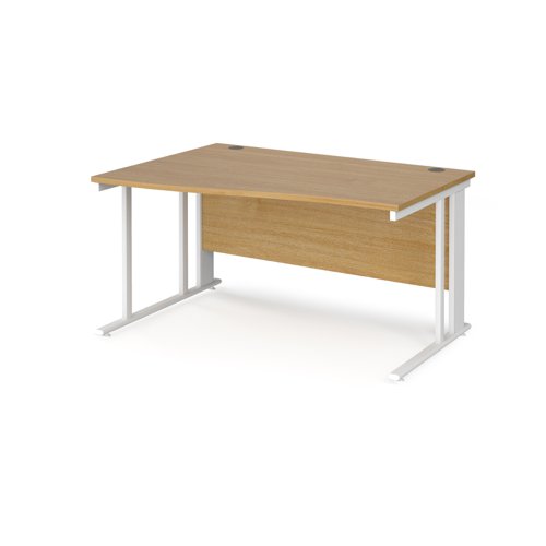 Office Desk Left Hand Wave Desk 1400mm Oak Top With White Frame Maestro 25 Mcm14wlwho