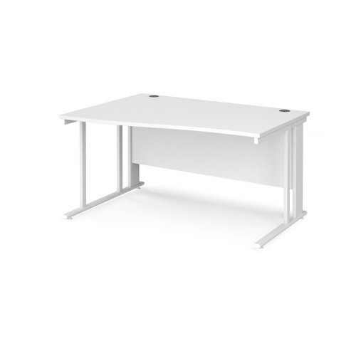 Maestro 25 left hand wave desk 1400mm wide - white cable managed leg frame, white top