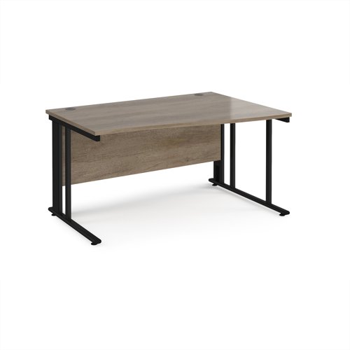 Maestro 25 right hand wave desk 1400mm wide - black cable managed leg frame, nebraska oak top