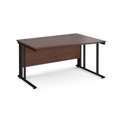 Maestro 25 right hand wave desk 1400mm wide - black cable managed leg frame, walnut top
