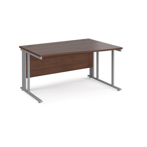 Maestro 25 right hand wave desk 1400mm wide - silver cable managed leg frame, walnut top
