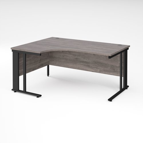 Maestro 25 Left Hand Ergonomic Desk 1600mm Wide Black Cable Managed Leg Frame Grey Oak Top