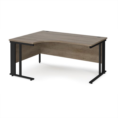 Maestro 25 left hand ergonomic desk 1600mm wide - black cable managed leg frame, nebraska oak top