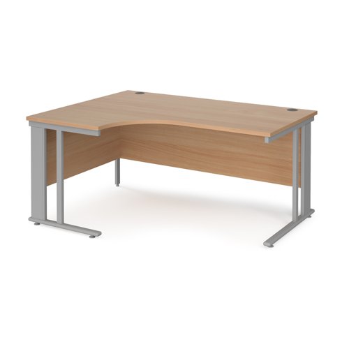 Office Desk Left Hand Corner Desk 1600mm Beech Top With Silver Frame 1200mm Depth Maestro 25 Mcm16elsb