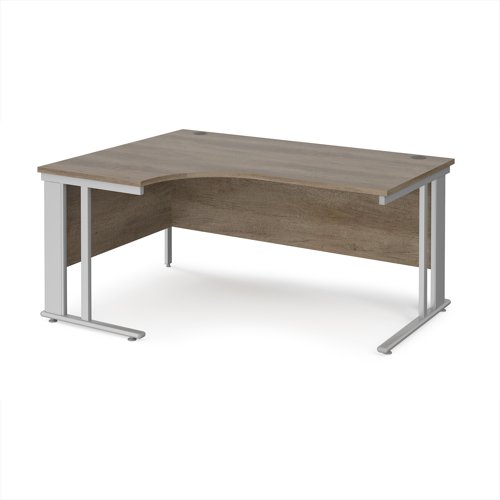 Maestro 25 left hand ergonomic desk 1600mm wide - silver cable managed leg frame, nebraska oak top