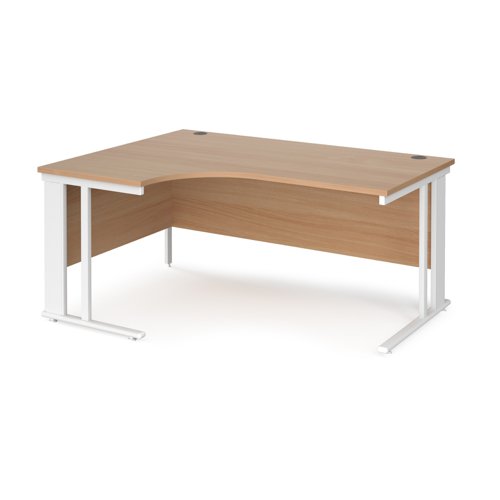 Office Desk Left Hand Corner Desk 1600mm Beech Top With White Frame 1200mm Depth Maestro 25 Mcm16elwhb