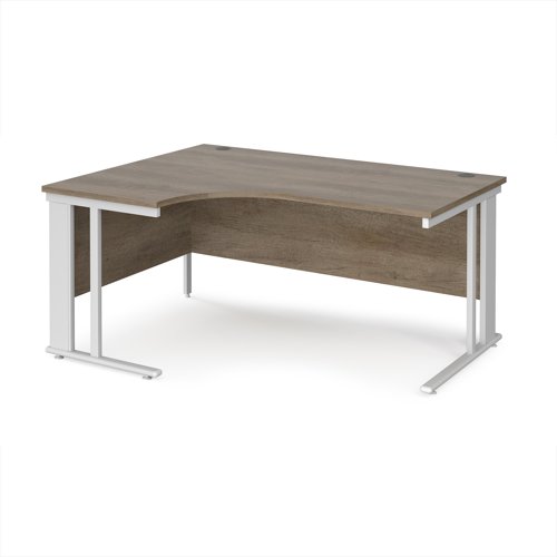 Maestro 25 left hand ergonomic desk 1600mm wide - white cable managed leg frame, nebraska oak top