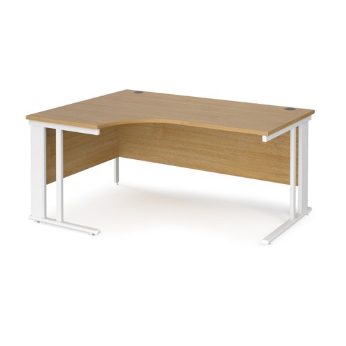 Office Desk Left Hand Corner Desk 1600mm Oak Top With White Frame 1200mm Depth Maestro 25 Mcm16elwho