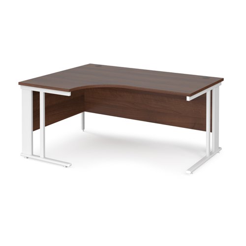 Office Desk Left Hand Corner Desk 1600mm Walnut Top With White Frame 1200mm Depth Maestro 25 Mcm16elwhw