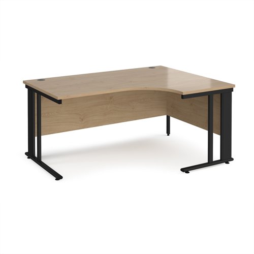 Maestro 25 right hand ergonomic desk 1600mm wide - black cable managed leg frame, kendal oak top
