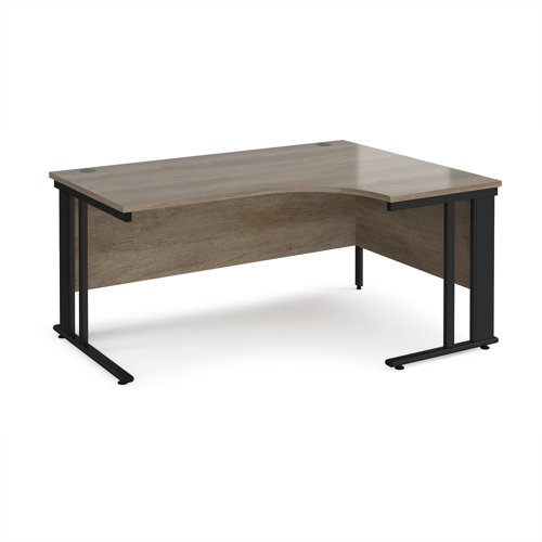 Maestro 25 right hand ergonomic desk 1600mm wide - black cable managed leg frame, nebraska oak top