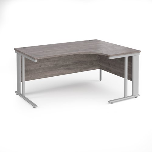 Maestro 25 right hand ergonomic desk 1600mm wide - silver cable managed leg frame, grey oak top