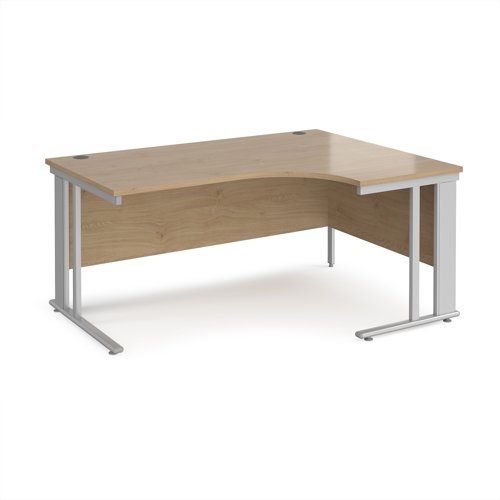 Maestro 25 right hand ergonomic desk 1600mm wide - silver cable managed leg frame, kendal oak top