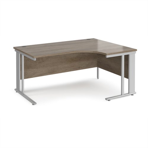Maestro 25 right hand ergonomic desk 1600mm wide - silver cable managed leg frame, nebraska oak top