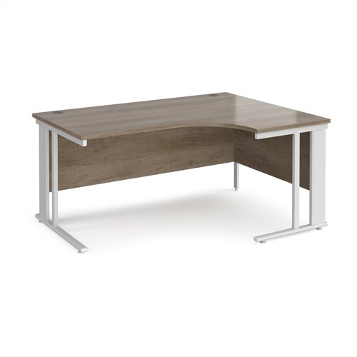 Maestro 25 right hand ergonomic desk 1600mm wide - white cable managed leg frame, nebraska oak top