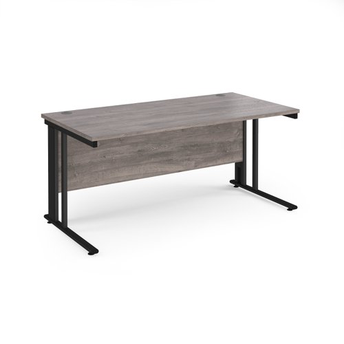 Maestro 25 Straight Desk 1600mm X 800mm Black Cable Managed Leg Frame Grey Oak Top