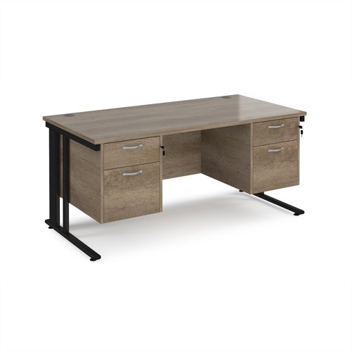 Maestro 25 straight desk 1600mm x 800mm with two x 2 drawer pedestals - black cable managed leg frame, nebraska oak top