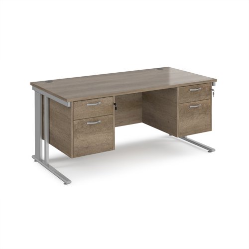 Maestro 25 straight desk 1600mm x 800mm with two x 2 drawer pedestals - silver cable managed leg frame, nebraska oak top