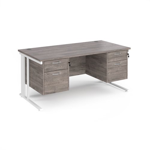 Maestro 25 Straight Desk 1600mm X 800mm With Two X 2 Drawer Pedestals White Cable Managed Leg Frame Grey Oak Top