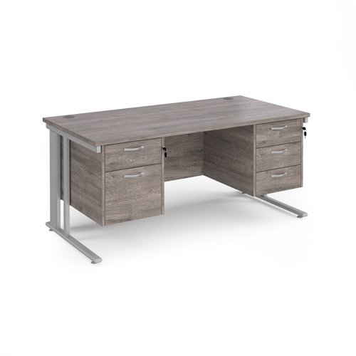 Maestro 25 Straight Desk 1600mm X 800mm With 2 And 3 Drawer Pedestals Silver Cable Managed Leg Frame Grey Oak Top