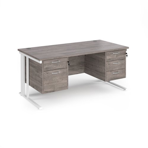 Maestro 25 Straight Desk 1600mm X 800mm With 2 And 3 Drawer Pedestals White Cable Managed Leg Frame Grey Oak Top