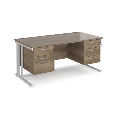 Maestro 25 straight desk 1600mm x 800mm with 2 and 3 drawer pedestals - white cable managed leg frame, nebraska oak top