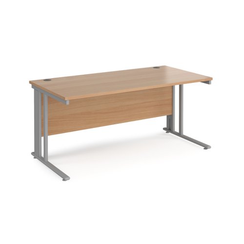 Office Desk 1600mm Rectangular Desk With Cable Managed Leg Beech Tops With Silver Frames 800mm Depth Maestro 25