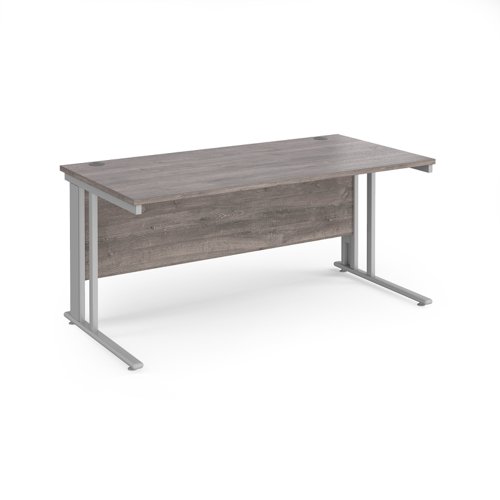 Maestro 25 Straight Desk 1600mm X 800mm Silver Cable Managed Leg Frame Grey Oak Top