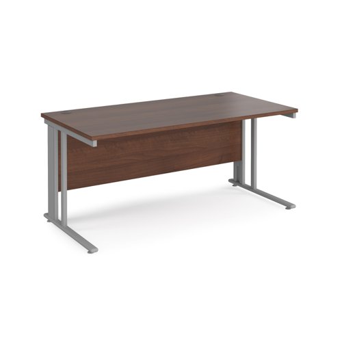 Maestro 25 straight desk 1600mm x 800mm - silver cable managed leg frame, walnut top