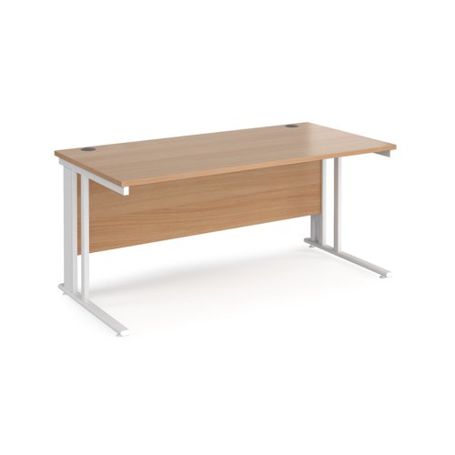 Maestro 25 straight desk 1600mm x 800mm - white cable managed leg frame, beech top