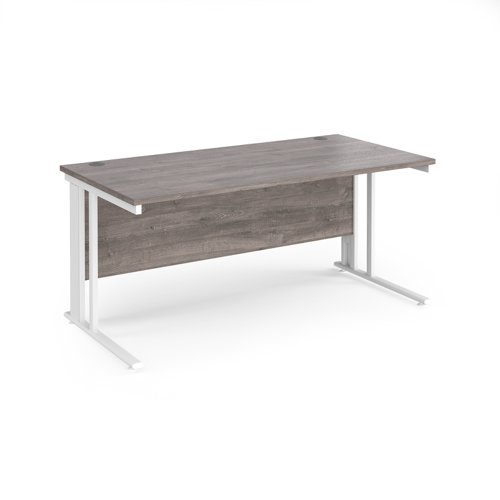 Maestro 25 straight desk 1600mm x 800mm - white cable managed leg frame, grey oak top