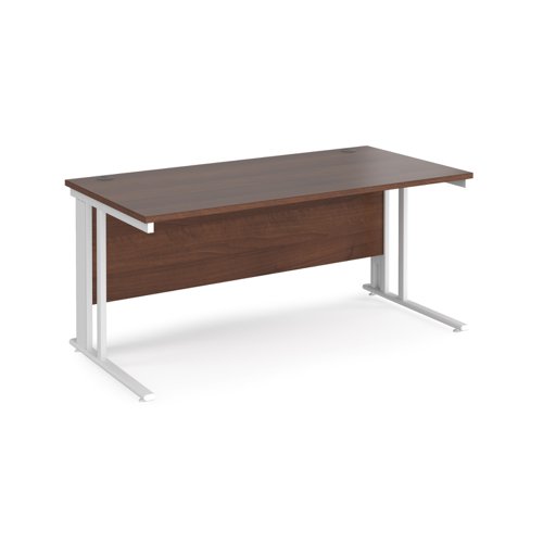 Maestro 25 straight desk 1600mm x 800mm - white cable managed leg frame, walnut top