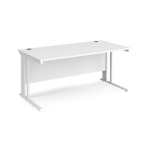 Office Desk 1600mm Rectangular Desk With Cable Managed Leg White Tops With White Frames 800mm Depth Maestro 25