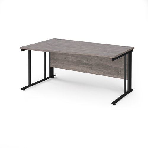 Maestro 25 Left Hand Wave Desk 1600mm Wide Black Cable Managed Leg Frame Grey Oak Top