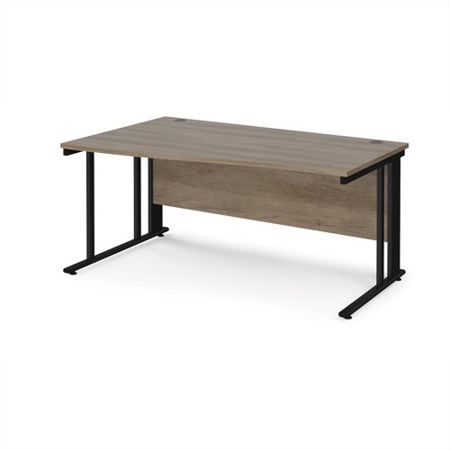 Maestro 25 left hand wave desk 1600mm wide - black cable managed leg frame, nebraska oak top