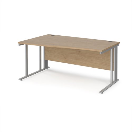 Maestro 25 left hand wave desk 1600mm wide - silver cable managed leg frame, kendal oak top